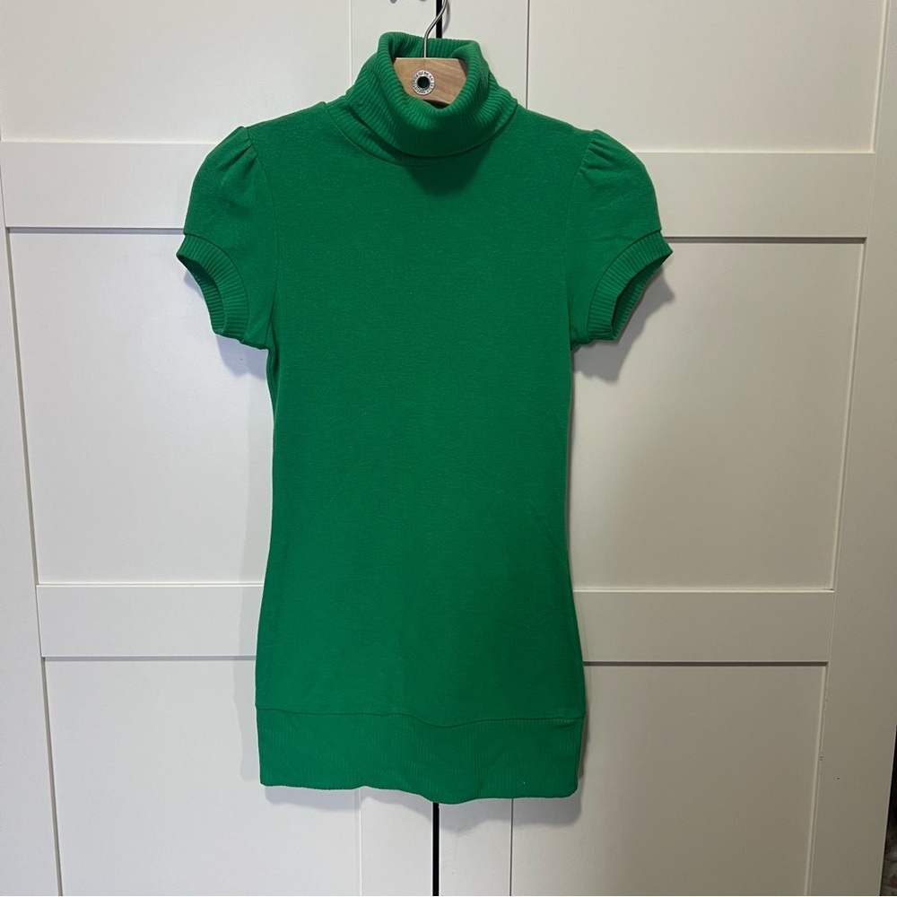 Y2K Green Tampa Turtleneck Puff Sleeve Top